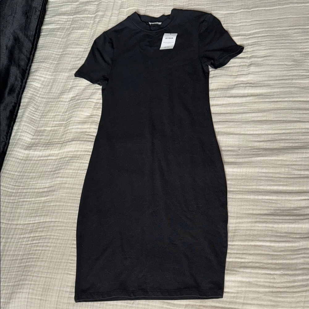 Cotton On Black Bodycon Midi Dress Crew Neck Short Sleeve